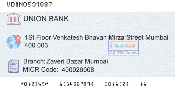 Union Bank Of India Zaveri Bazar MumbaiBranch 