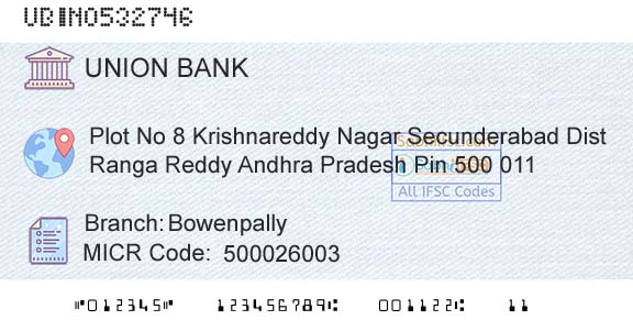 Union Bank Of India BowenpallyBranch 