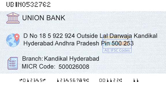 Union Bank Of India Kandikal HyderabadBranch 