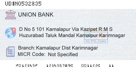 Union Bank Of India Kamalapur Dist Karimnagar Branch 