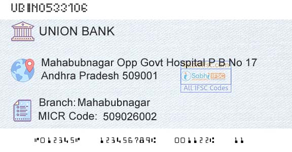 Union Bank Of India MahabubnagarBranch 