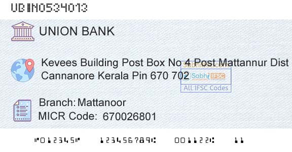 Union Bank Of India MattanoorBranch 