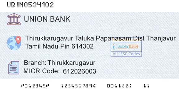 Union Bank Of India ThirukkarugavurBranch 