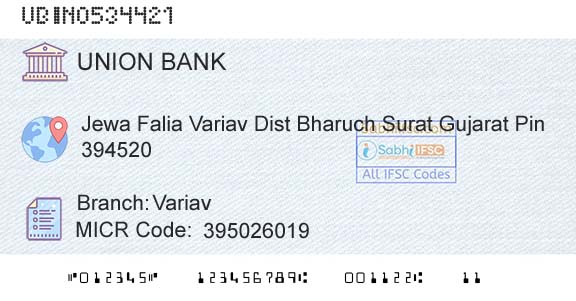 Union Bank Of India VariavBranch 