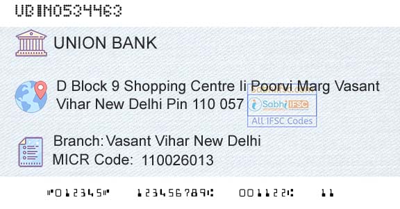 Union Bank Of India Vasant Vihar New DelhiBranch 