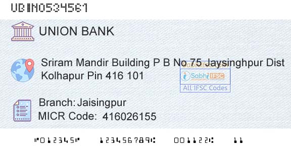 Union Bank Of India JaisingpurBranch 