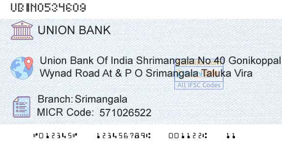 Union Bank Of India SrimangalaBranch 