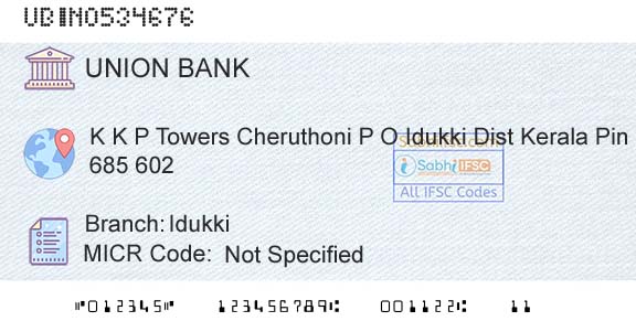 Union Bank Of India IdukkiBranch 