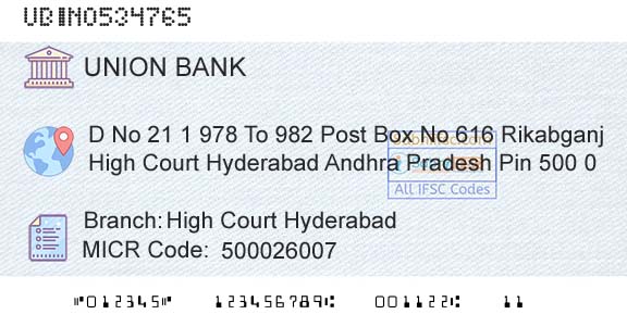 Union Bank Of India High Court HyderabadBranch 