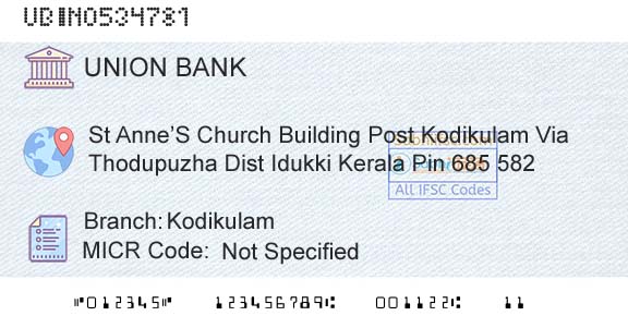 Union Bank Of India KodikulamBranch 