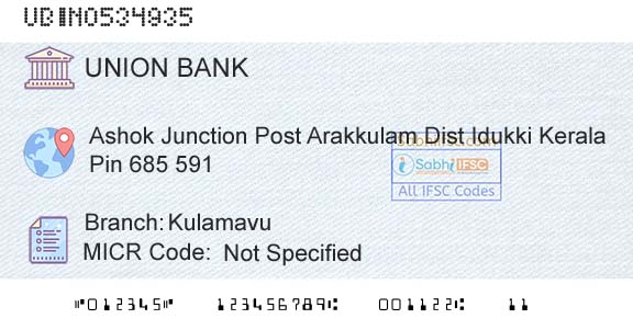 Union Bank Of India Kulamavu Branch 