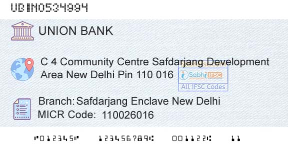 Union Bank Of India Safdarjang Enclave New DelhiBranch 