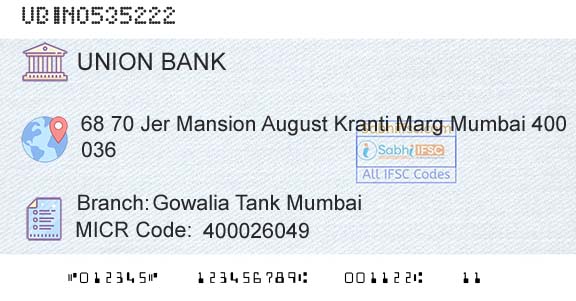 Union Bank Of India Gowalia Tank MumbaiBranch 
