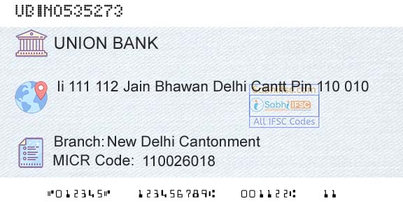 Union Bank Of India New Delhi CantonmentBranch 
