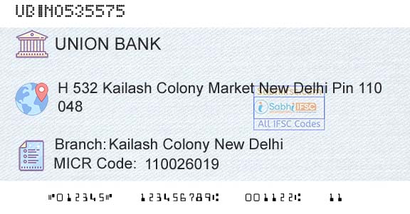 Union Bank Of India Kailash Colony New DelhiBranch 