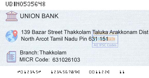 Union Bank Of India ThakkolamBranch 