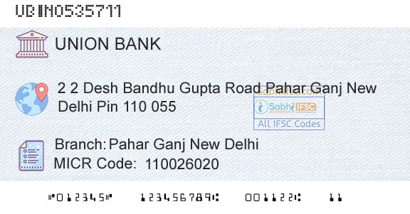 Union Bank Of India Pahar Ganj New DelhiBranch 