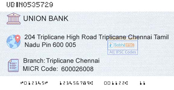Union Bank Of India Triplicane ChennaiBranch 