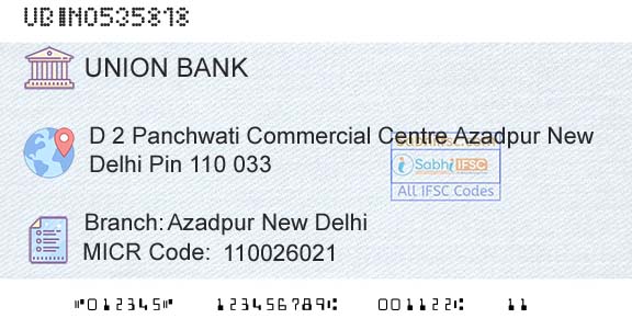 Union Bank Of India Azadpur New DelhiBranch 