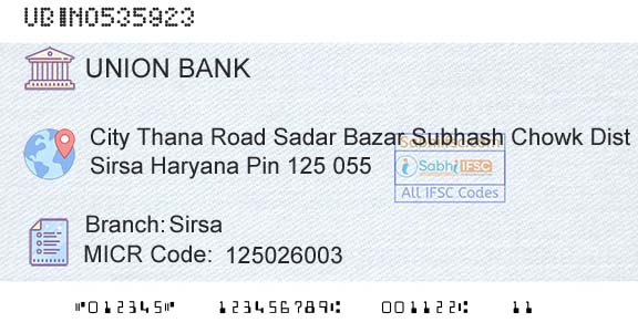 Union Bank Of India SirsaBranch 