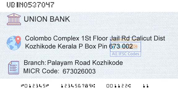 Union Bank Of India Palayam Road KozhikodeBranch 
