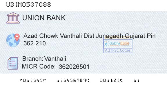 Union Bank Of India VanthaliBranch 