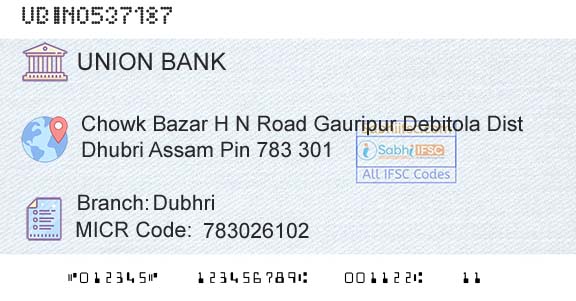 Union Bank Of India DubhriBranch 