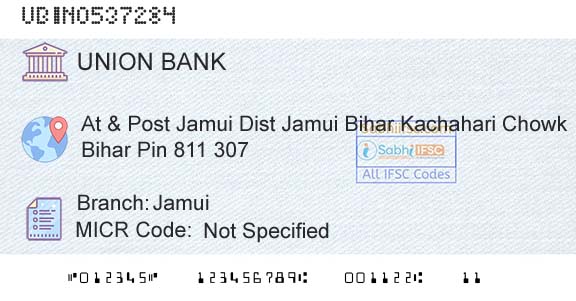 Union Bank Of India JamuiBranch 