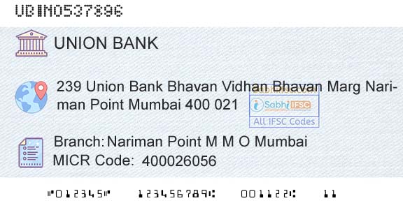 Union Bank Of India Nariman Point M M O MumbaiBranch 