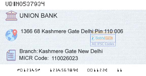 Union Bank Of India Kashmere Gate New DelhiBranch 