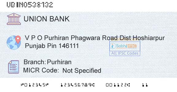 Union Bank Of India PurhiranBranch 