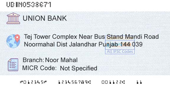 Union Bank Of India Noor MahalBranch 