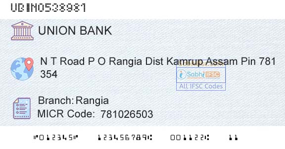Union Bank Of India RangiaBranch 