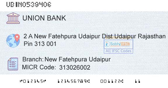 Union Bank Of India New Fatehpura UdaipurBranch 