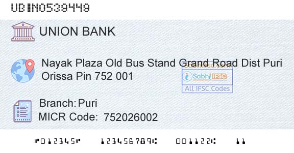 Union Bank Of India PuriBranch 