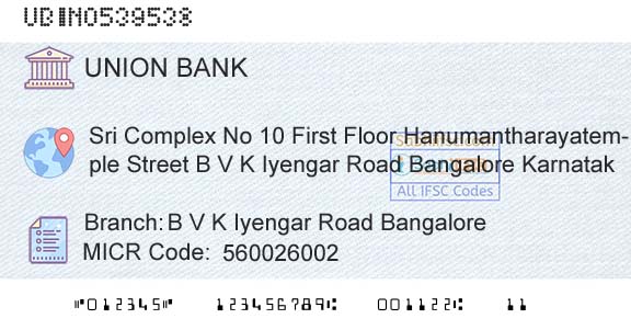 Union Bank Of India B V K Iyengar Road BangaloreBranch 