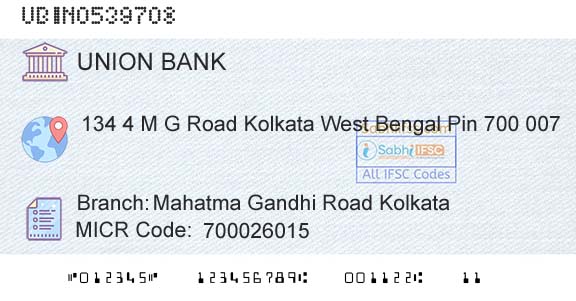 Union Bank Of India Mahatma Gandhi Road KolkataBranch 