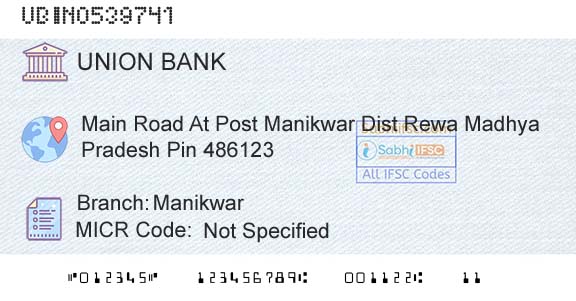 Union Bank Of India ManikwarBranch 