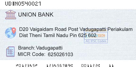 Union Bank Of India VadugapattiBranch 