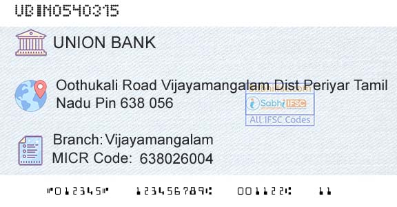Union Bank Of India VijayamangalamBranch 