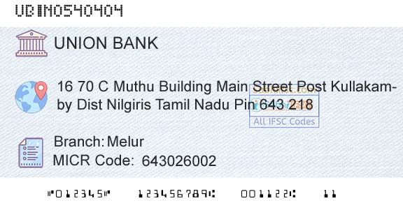 Union Bank Of India Melur Branch 