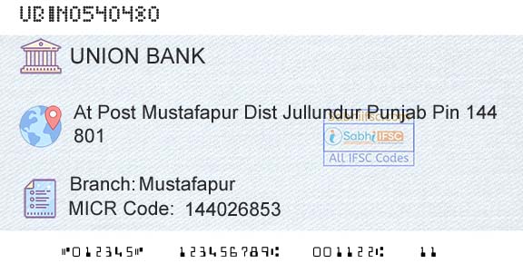 Union Bank Of India MustafapurBranch 