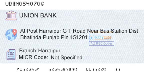 Union Bank Of India HarraipurBranch 