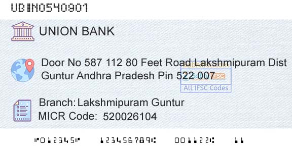 Union Bank Of India Lakshmipuram GunturBranch 