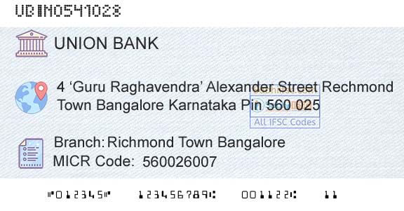 Union Bank Of India Richmond Town BangaloreBranch 
