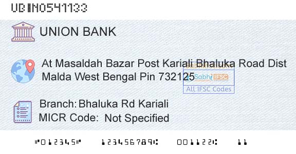 Union Bank Of India Bhaluka Rd Kariali Branch 