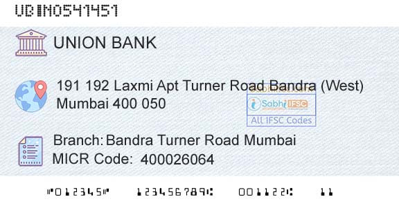 Union Bank Of India Bandra Turner Road MumbaiBranch 