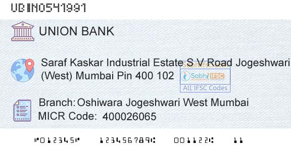Union Bank Of India Oshiwara Jogeshwari West MumbaiBranch 