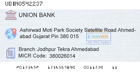 Union Bank Of India Jodhpur Tekra AhmedabadBranch 