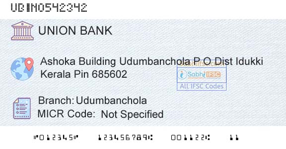 Union Bank Of India UdumbancholaBranch 